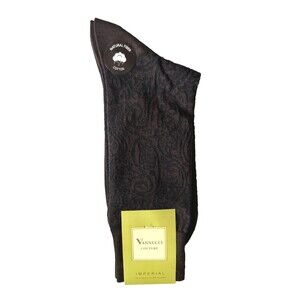 Vannucci Designer Paisley Mens Dress Socks Sz 10-13 Black Brown Cotton